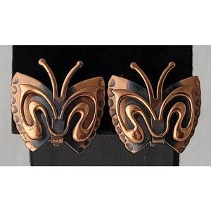 Earrings Renoir MCM 1950s Copper Butterfly Clip On